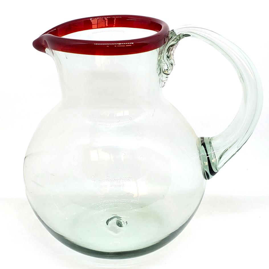 VIDRIO SOPLADO / Jarra de vidrio soplado con borde rojo rub / sta clsica jarra es perfecta para servir cualquier tipo de bebidas refrescantes.